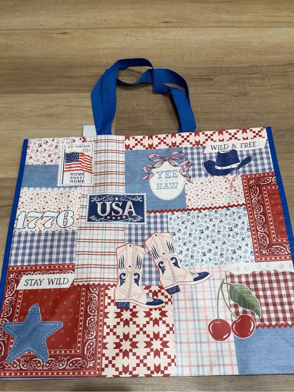 Patriotic western print reusable tote bag
